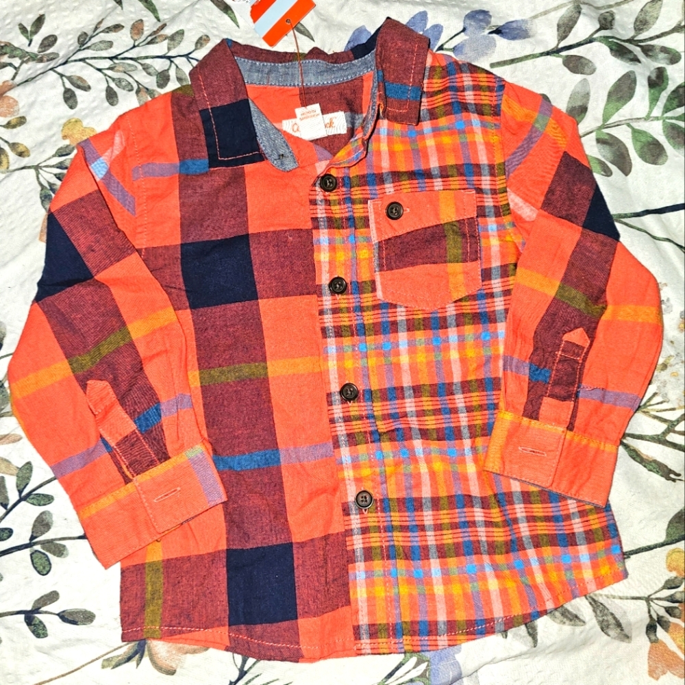 Cat & Jack toddler button up long sleeve shirt in 18m. Orange & Blue